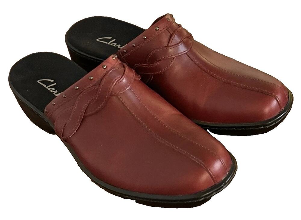 Clarks Slip On Low Heel Mule Burgundy Leather Womens Size 8 Serial 71568 EUC!